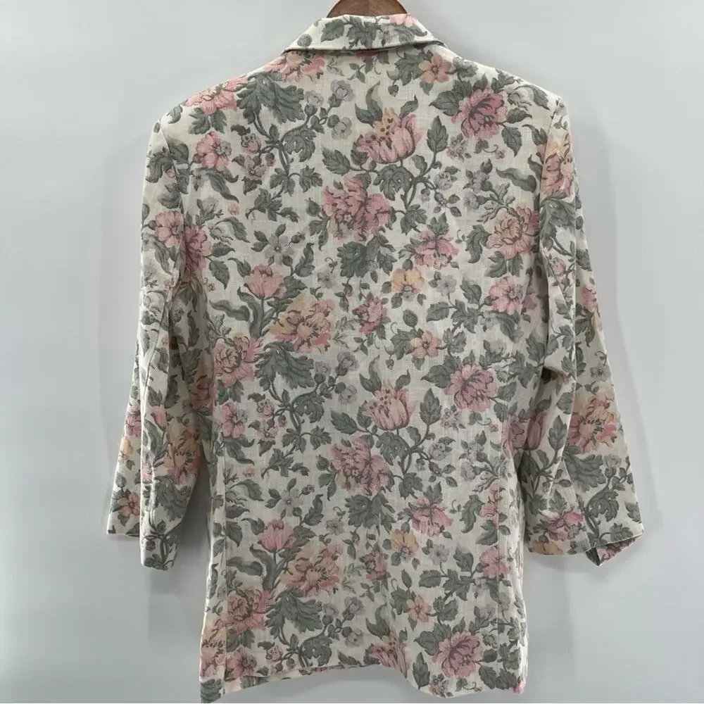 Vintage USA Floral Cottagecore Coastal Grandma Blazer Patch Pockets Size Medium - Picture 6 of 9